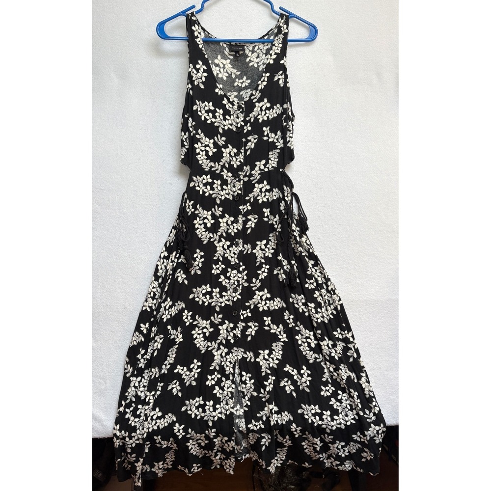 Who What Wear Black Floral Maxi Dress Side Cut Out Tassel Tie Small - Picture 2 of 8